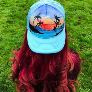 Custom painted trucker hat light blue